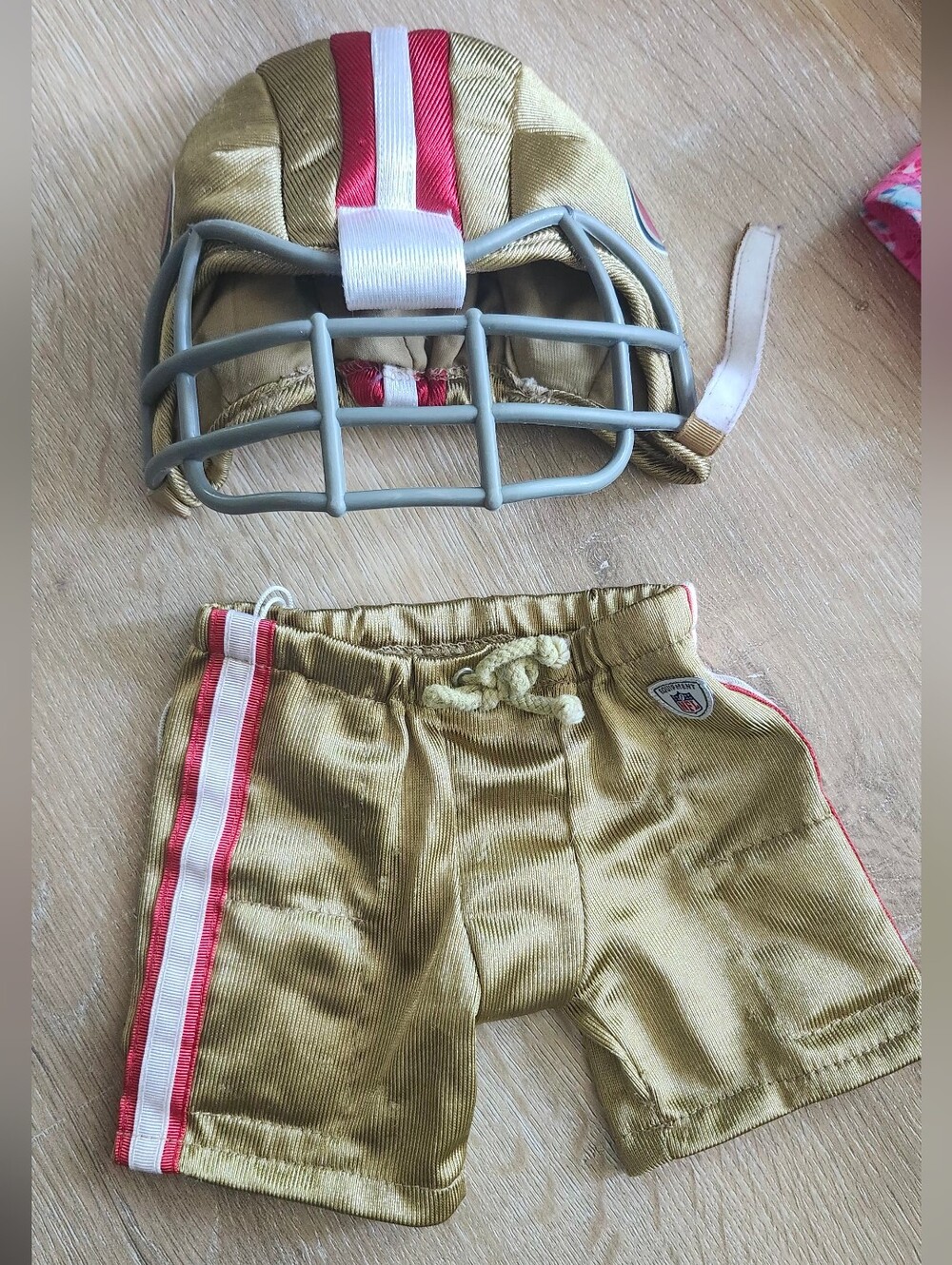 2 Piece Build A Bear San Francisco 49ers Gold Metallic Football Helmet & Pants